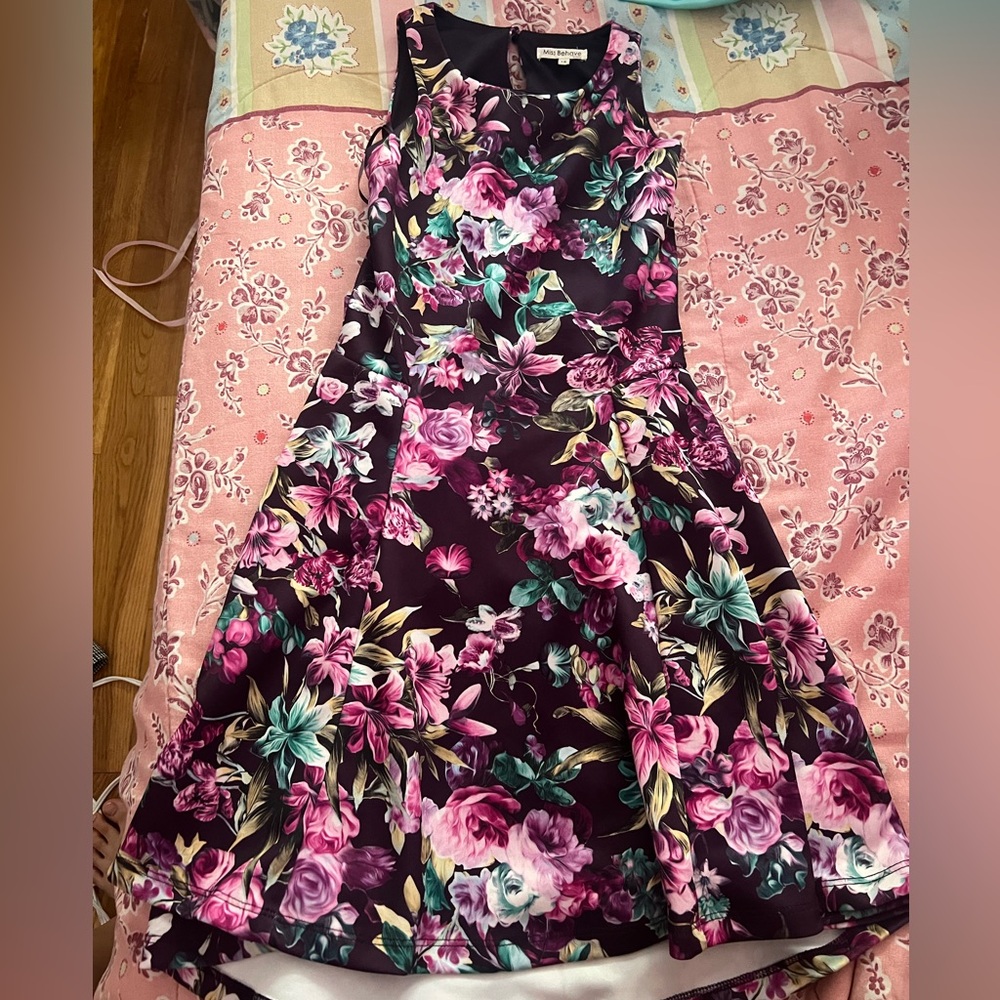 Miss Behave | floral girls purple dress